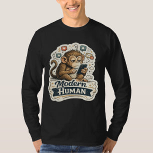 Modern Human Funny Monkey Smartphone Social Media T-Shirt