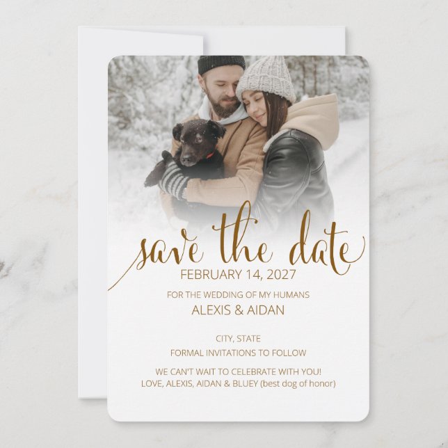 Modern Humans Getting Married Pet of Honor Dreamy Save The Date (Back)