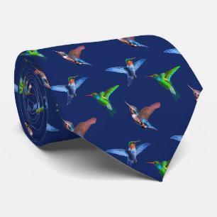 Modern Hummingbirds on Navy Blue Tie