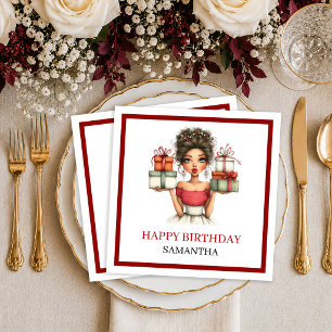 Modern Humour Woman Marsala Playful Birthday Napki Napkin