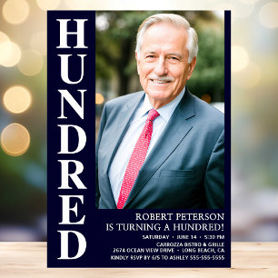 Modern HUNDRED Photo 100th Birthday Party Invitation
