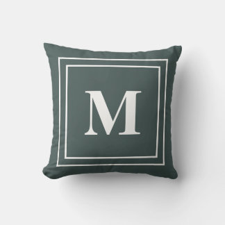 Modern Hunter Green Monogram Throw Pillow