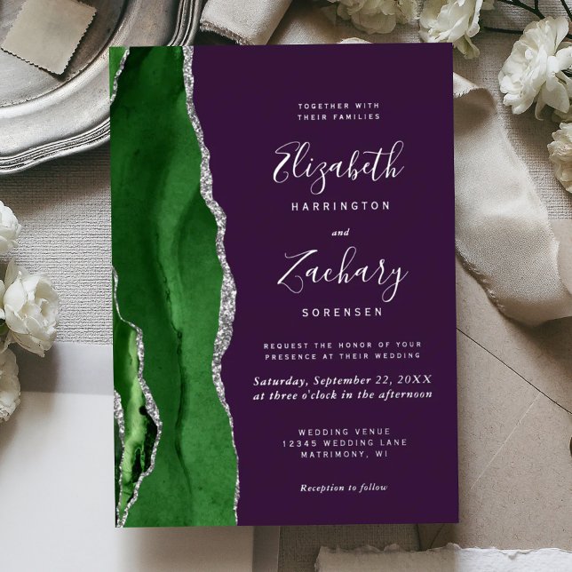 Modern Hunter Green Silver Agate Purple Wedding (Creator Uploaded)
