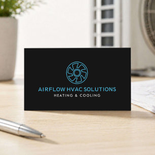 Modern HVAC Contractor Fan Logo Black Business Card