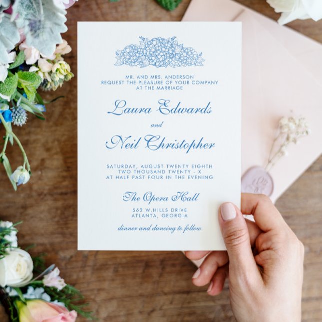 Modern Hydrangea Dusty Blue Floral Wedding Invitation (Creator Uploaded)
