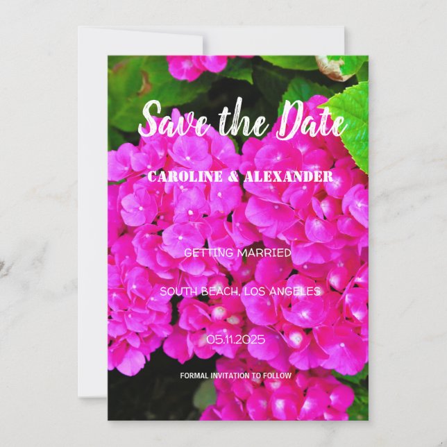 Modern Hydrangea pink Flowers Summer Wedding Save The Date (Front)