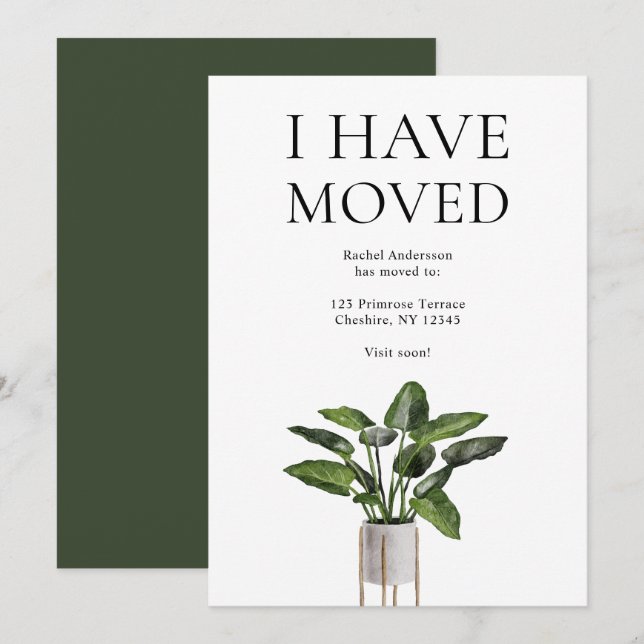 Modern I Have Moved Potted Plant Change of Address Announcement (Front/Back)