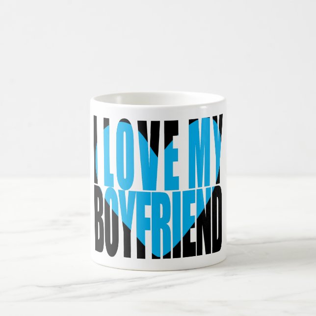 Modern I Love My Boyfriend Heart Typography Coffee Mug (Center)