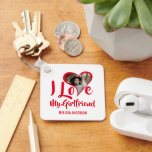 Modern I Love My Girlfriend | Heart Photo Keychain<br><div class="desc">Searching for a perfect gift that carries an emotional touch? Look no further! Our 'I love my girlfriend' keyring is a heartfelt gift that can make any boyfriend's day. It's perfect for Christmas, birthdays, anniversaries and as a spontaneous declaration of love. Tailor it to suit the person you care for...</div>