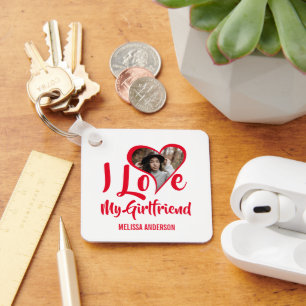 Modern I Love My Girlfriend   Heart Photo Keychain