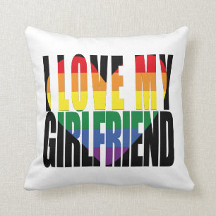 Modern I Love My Girlfriend Rainbow Heart  Throw Pillow
