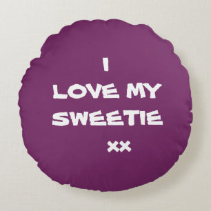 Modern I LOVE MY SWEETIE xx Purple Cool Cute Round Pillow