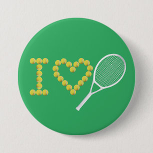 Modern I Love Tennis Green 3 Inch Round Button