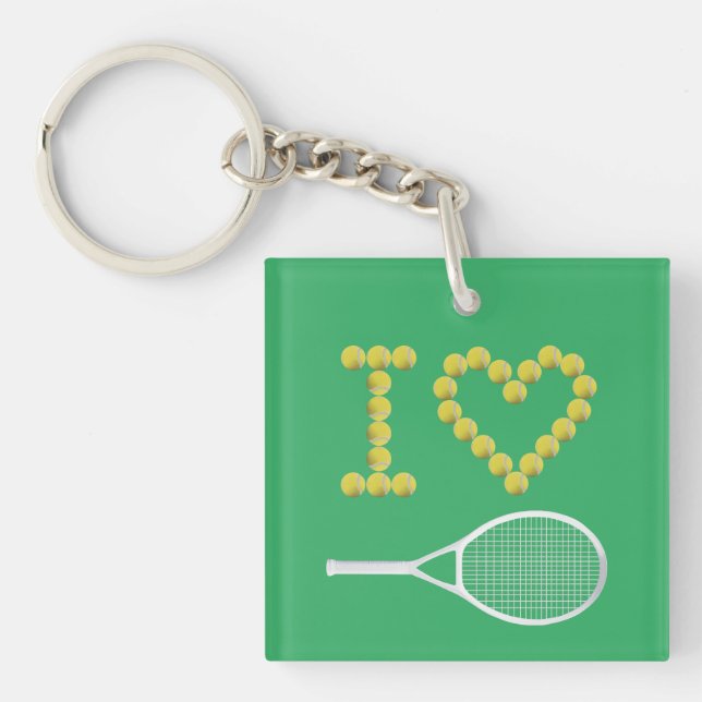 Modern I Love Tennis Green Keychain (Front)