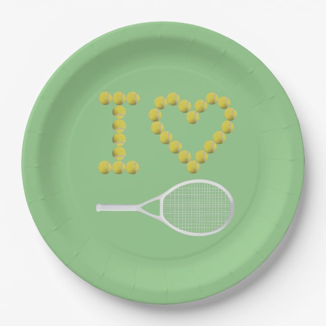 Modern I Love Tennis Green Paper Plate (Front)