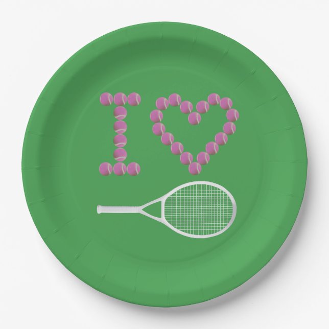 Modern I Love Tennis Green Paper Plate (Front)
