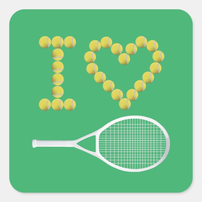 Modern I Love Tennis Green Square Sticker (Front)