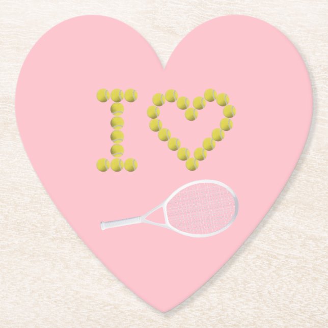 Modern I Love Tennis Pink Paper Coaster (Front)