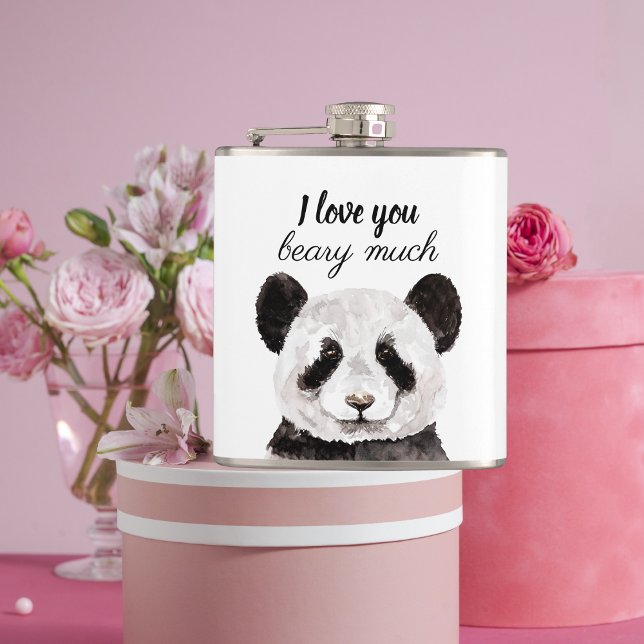 Modern I Love You Beary Much Black And White Panda Hip Flask (Creator Uploaded)