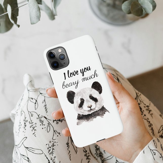 Modern I Love You Beary Much Black And White Panda iPhone Case (Creator Uploaded)