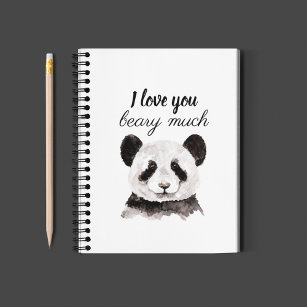 Modern I Love You Beary Much Black And White Panda Notebook