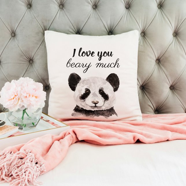 Modern I Love You Beary Much Black And White Panda Throw Pillow (Creator Uploaded)