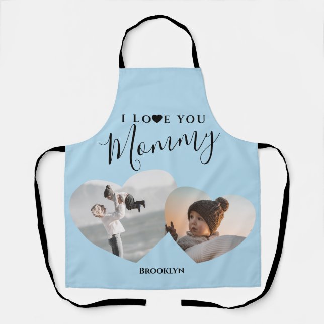 Modern I Love You Mommy | 2 Heart Photo Apron (Front)