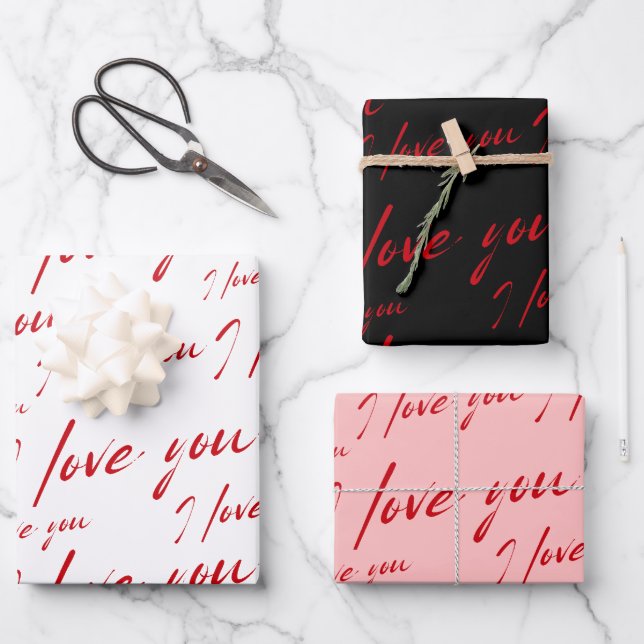 Modern I Love You Script Valentine Wrapping Paper Sheet (Front)