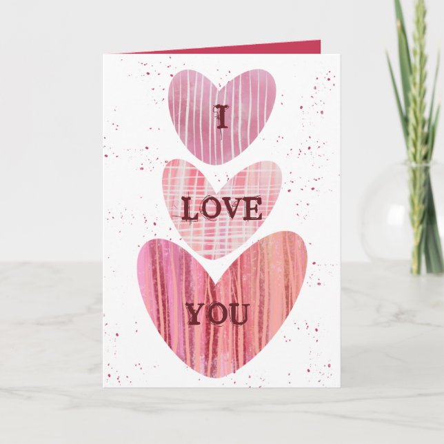 Modern I Love You Valentines Pink Hearts  Card (Front)