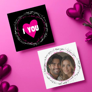 Modern I Love You with Photo Circle black Holiday Card