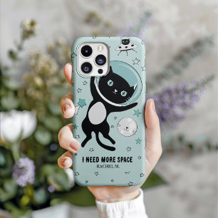 Modern I Need More Space Black Cat Cartoon iPhone 16 Pro Case