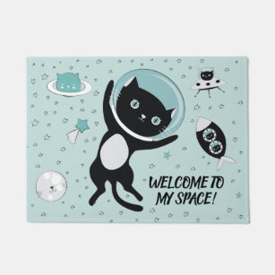 Modern I Need More Space Black Cat Cartoon Doormat