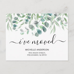 Modern I’ve Moved Eucalyptus Botanical Moving  Announcement Postcard