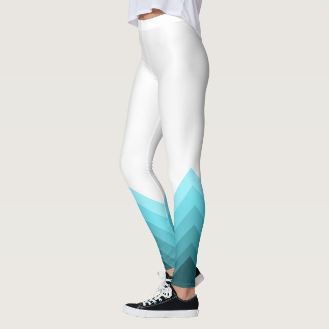 Modern Ice Blue Ombre Chevrons Leggings (Left)