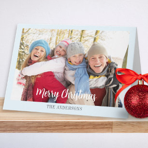 Modern Ice Blue Simple Elegant Photo Christmas Holiday Card