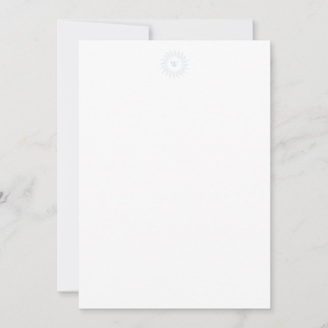 Modern Ice Blue Sunburst Monogram Card (Front)