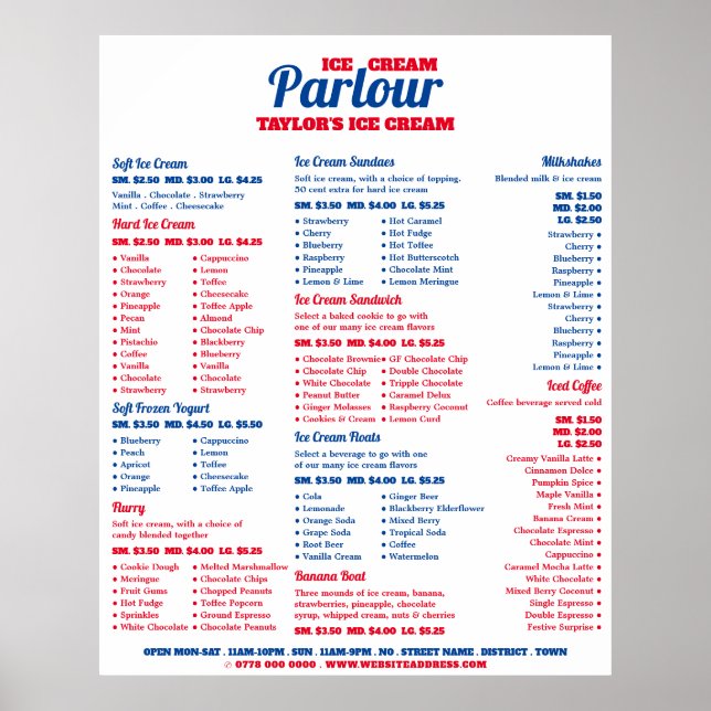 Modern Ice Cream Parlour Menu Poster (Front)