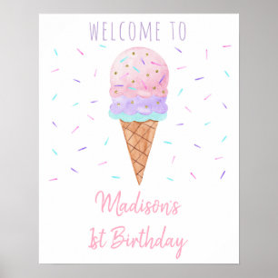 Modern Ice Cream Sprinkles Birthday Welcome Poster
