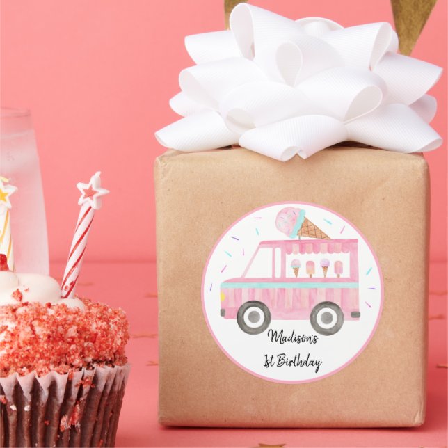 Modern Ice Cream Truck Birthday Classic Round Sticker (Party)