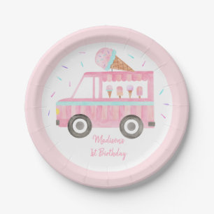 Modern Ice Cream Truck Birthday Paper Plate