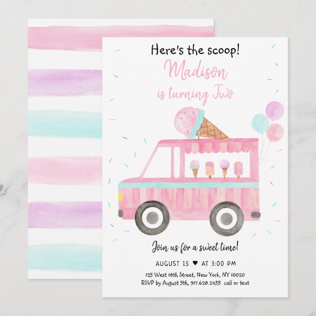 Modern Ice Cream Truck Here's The Scoop Birthday  Invitation (Front/Back)