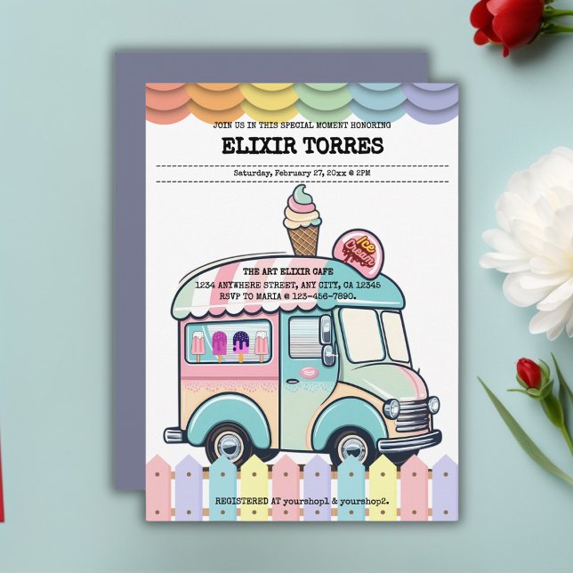 Modern Ice Cream Truck Sprinkles Baby Shower Invit Invitation (Creator Uploaded)