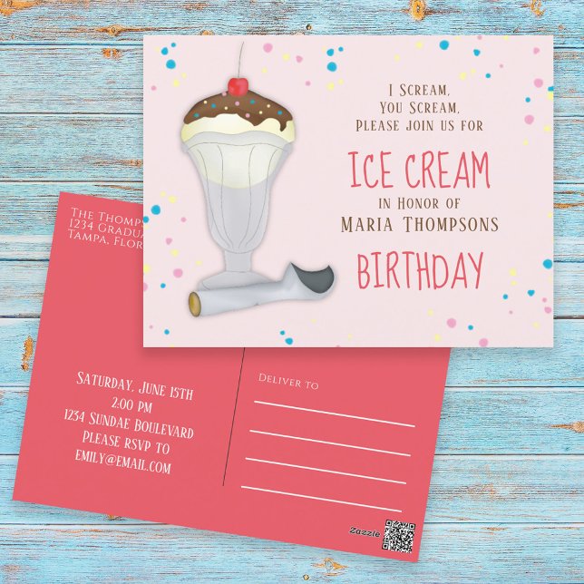 Modern Ice Cream Whimsical Sprinkles Birthday Postcard (Creator Uploaded)