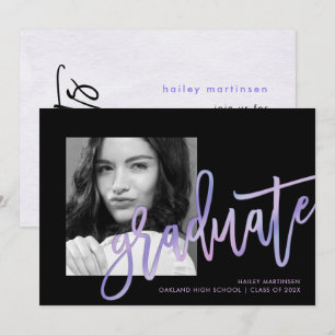 Modern Ice Purple Ombre Photo Graduation Party Invitation