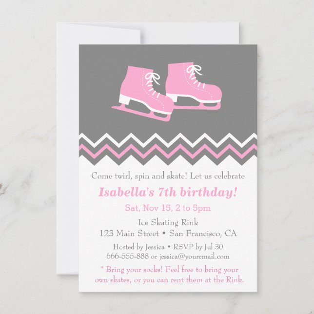 Modern Ice Skating Birthday Party Invitations (Front)
