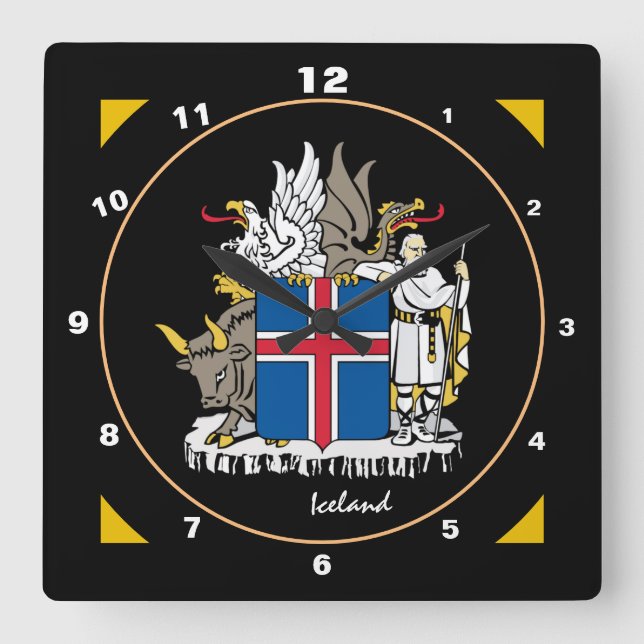 Modern Icelandic Flag & Iceland trendy / design Square Wall Clock (Front)
