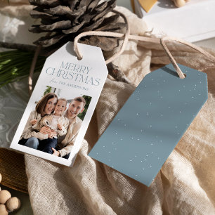 Modern Icy Blue Merry Christmas Photo Gift Tags