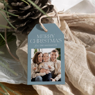 Modern Icy Blue Merry Christmas Photo Gift Tags