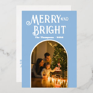 Modern Icy Blue & Silver Christmas Photo Foil Holiday Card