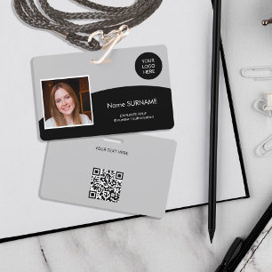 Modern ID card company logo photo QR code grey Badge